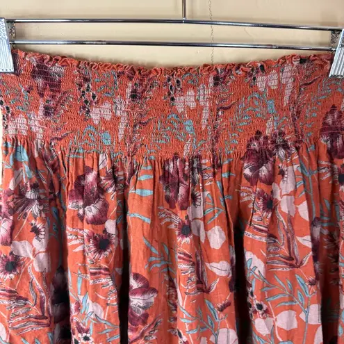 Natural Life  L/XL Womens Smocked Elastic‎ Waist Pull On Floral Maxi Skirt Boho