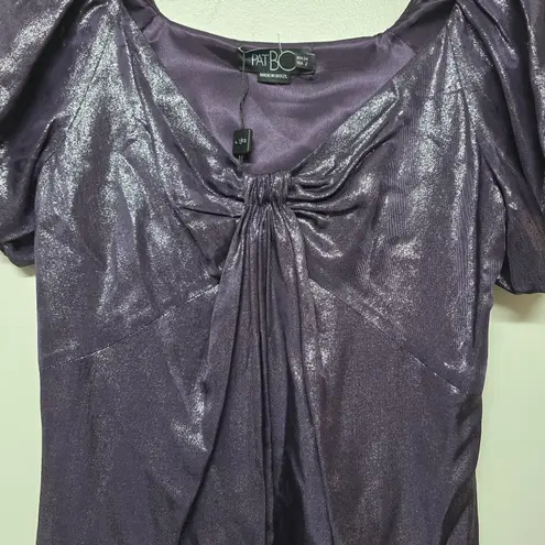 PatBO Purple Metallic Ruched Mini Dress Size 2 Shimmer Puff Sleeve Whimsy Goth Purple