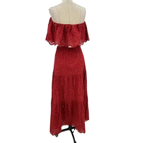 Astra Signature Julie Ruffle Lace Bandeau Tiered Maxi Skirt Set Size 16 Red