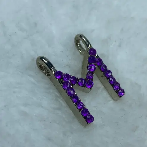 Initial Alphabet Letter M Jewelry Pendant Necklace Charm Purple Rhinestones
