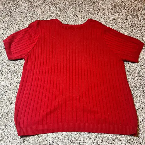 Alfred Dunner Knit Top Cable Knit Short Sleeve Casual Red Sweater 1X