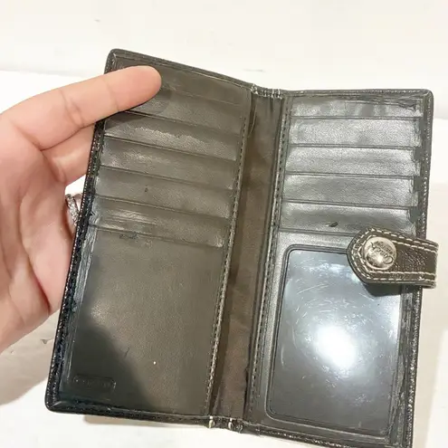 Coach  Brown Signature Bifold Snap Wallet Y2K VTG Leather ID window 10 Card Slots - Image 3