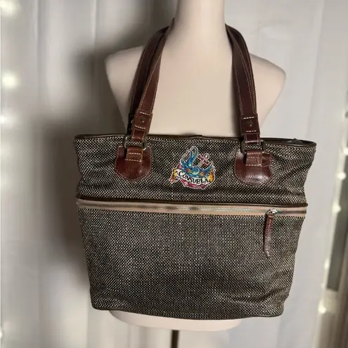 Consuela Brown and Red Floral Embroidered Tote