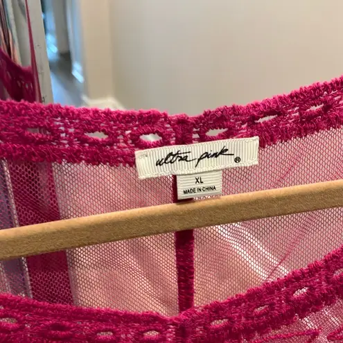 Ultra Pink embroidered lace tunic top