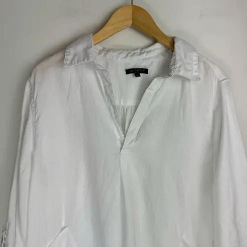 For Cynthia Womens White Linen Tunic Top Sz 3X Draped Pockets Lagenlook