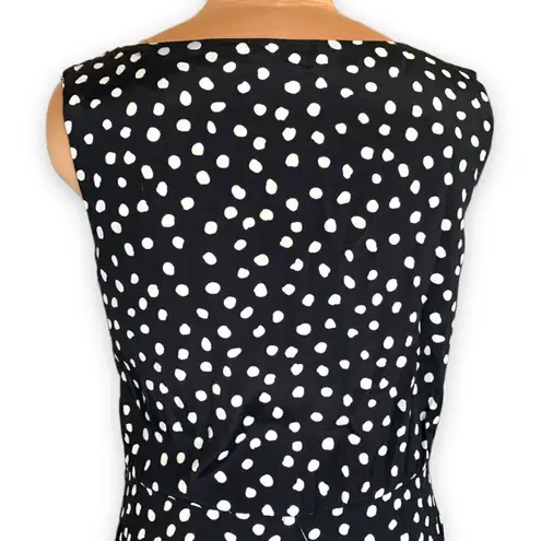 Vintage 1990s Maxi Dress Sleeveless Black White Polka Dot Print Cowl Neck Flowy Size 12