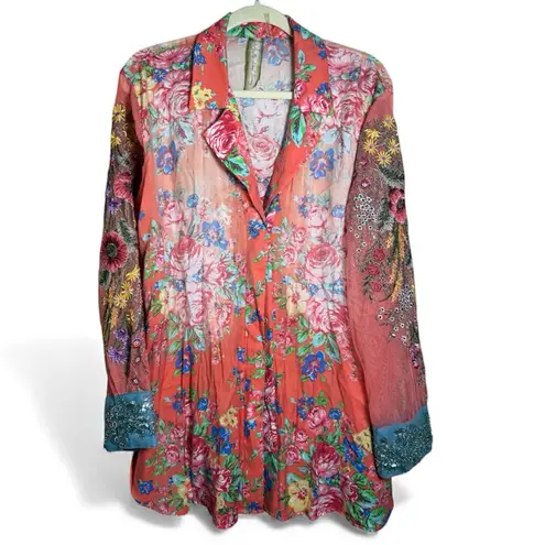 Arrata Silent Journey NWOT Girls Are Young Button Down Mesh Embroidered Top XL Pink