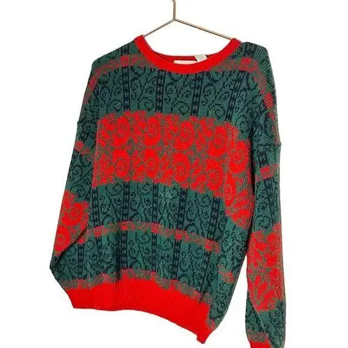 Vintage Tarrazia Red Green Holiday Crewneck Longsleeve Geometric Sweater Size M Size M