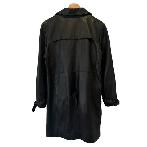 Anne Klein Vintage  Black Mid Length Butter Soft Leather Trench Coat Large