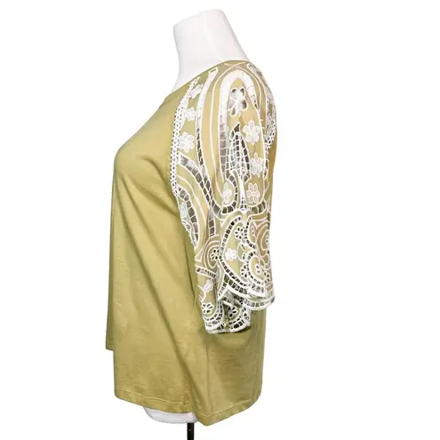 Sandro Paris Embroidered Sleeve Classic Tee T-Shirt Mustard White 3 US Large