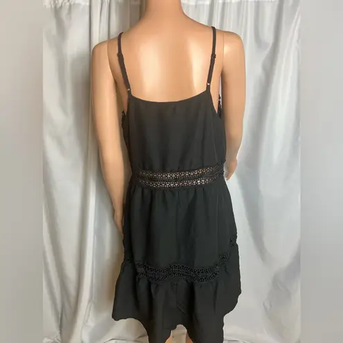 Women’s Mini Lace, Ruffles, Black, Size XL Dress Lined With Adjustable Straps Black