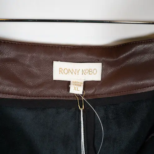 Torn By Ronny Kobo NEW Ronny Kobo Katie Faux Vegan Leather Mid Rise Tapered Leg Deep Mahogany Pants