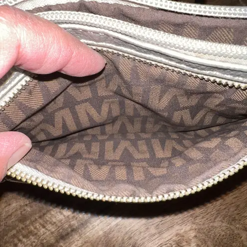 M Milan Silver Monogram Crossbody Bag Triple Zip with Gold Hardware Party Preppy