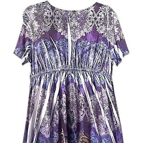 Purple Paisley Print Dress 2X Empire Waist Stretch Sequined Flowy Boho Festival
