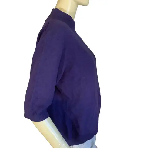 Grace PURPLE CASHMERE KNIT MOCK NECK SHORT SLEEVE PULL OVER SWEATER (XL)
