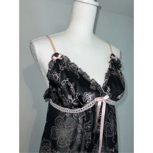 Women’s Black/Pink Chemise Slip Dress Babydoll Medium Black