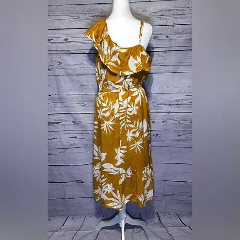 Old Navy  Mustard One Shoulder Dress with White Floral Pattern