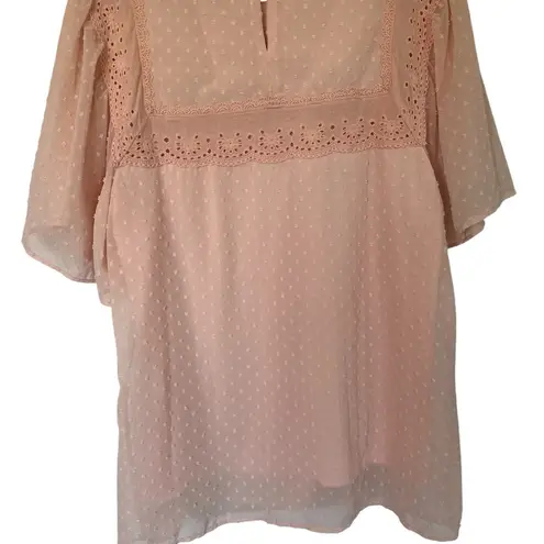 Amazon  Pink Flutter Sleeve Blouse with Bib Collar