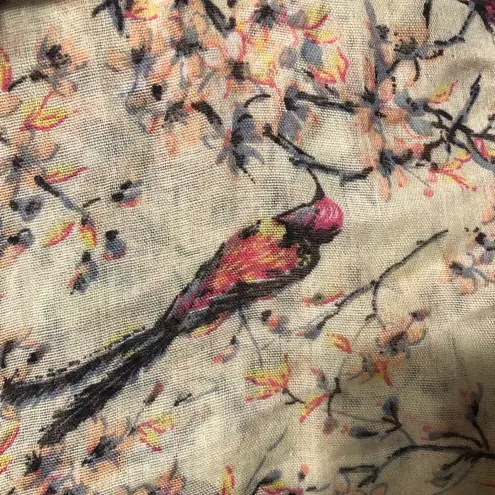 Ornate sheer pink floral bird wrap scarf blue stripe stylish cottagecore