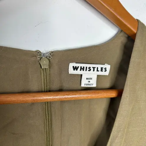 WHISTLES Midi Dress Womens Size 2 Linen Cotton Minimalist Olive Indie Goblincore Green