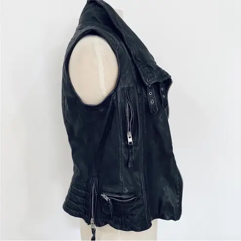 All Saints black leather moto vest NEW