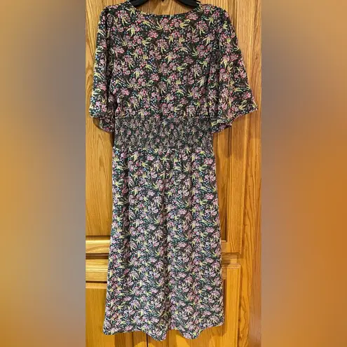 MELLODAY Floral Print Flutter Sleeve Smocked Back Midi Dress w/ Slit Size Small