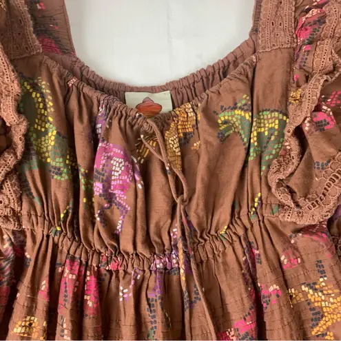 Farm Rio size small dotted horse maxi Brown puff Long Sleeve Dress