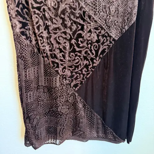 Notations Vintage Velvet Burnout Maxi Skirt Espresso Brown Plus Size 1X Pull On