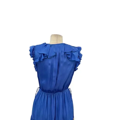 Karina Grimaldi  Sabrina‎ Maxi Dress Tiered Short Sleeve Silk Blend Blue Size XS