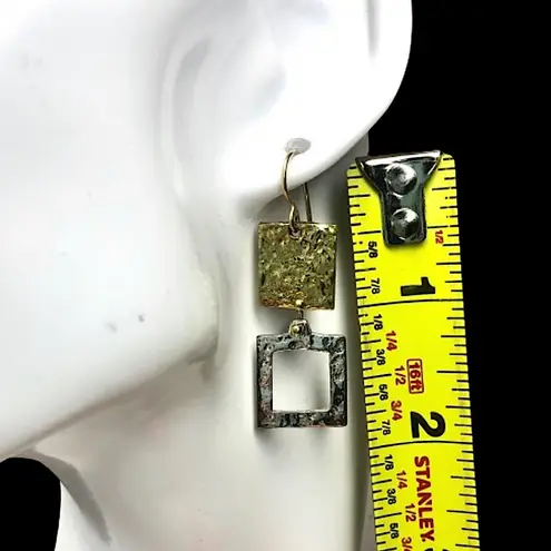 HAMMERED Two Tone Square Earrings and Bracelet Set Gold