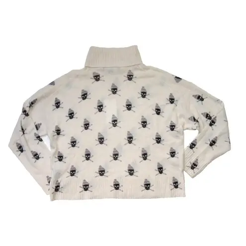 Skull Cashmere NWT Turtleneck in Chalk Skiing Skulls Print Boxy Sweater S