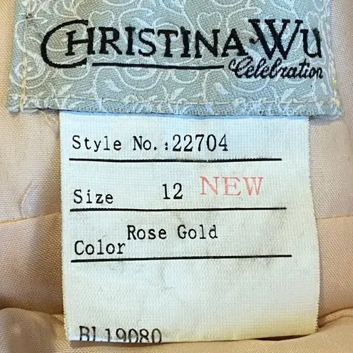 Christina Wu Celebration Rose Gold Sequin Gown Sleeveless Cowl Back Dress 12