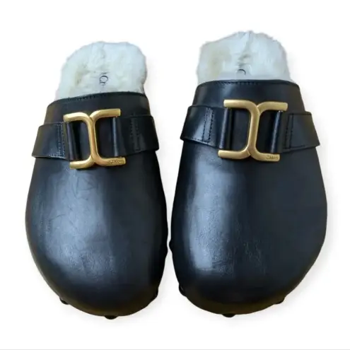 Chloé Leather Mules Black Size 6 Shearling Slip-On Designer Luxury