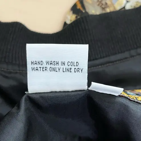 Vintage 80s Atlantic Beach 100% Silk Safari Animal Lightweight Bomber Jacket, XL Tan