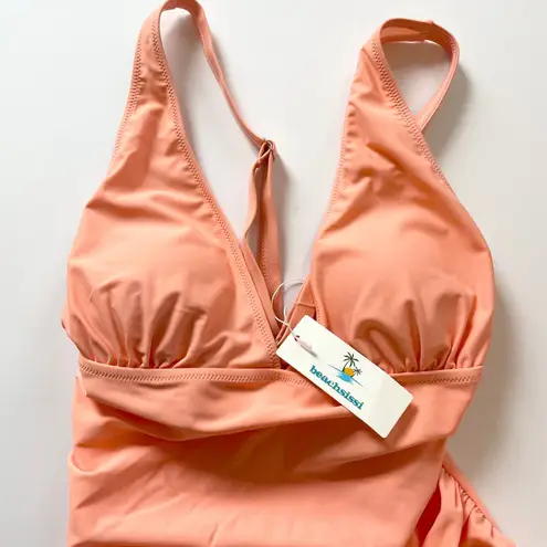 Beachsissi Tankini Swimsuit Floral High Waist Tummy Control Peach Pink M Summer