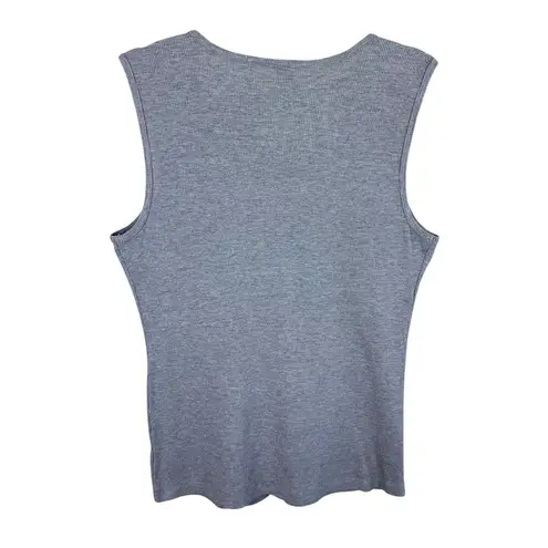 Susan Lawrence 100% Cotton Gray Ribbed Tank Black Gray Floral Detail Size XL