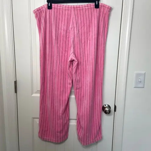 Women’s pink striped drawstring waist soft fuzzy fleece pajama bottoms XL