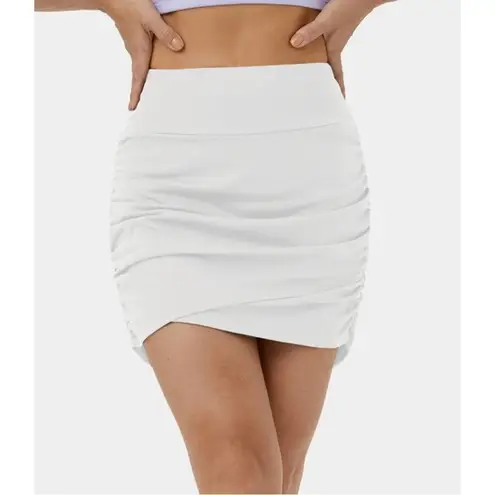 Halara White High Waisted Ruched Slim Bodycon Side Pocket Mini Skirt Sz XS