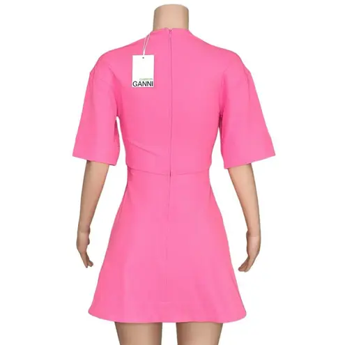 Ganni Stretch Suiting V-Neck Mini Dress, Shocking Pink, FR34/US2
