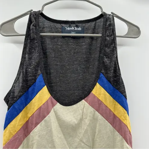 Modcloth  x Camp Collection Off White & Gray Rainbow Stripe Tank Top Sz L