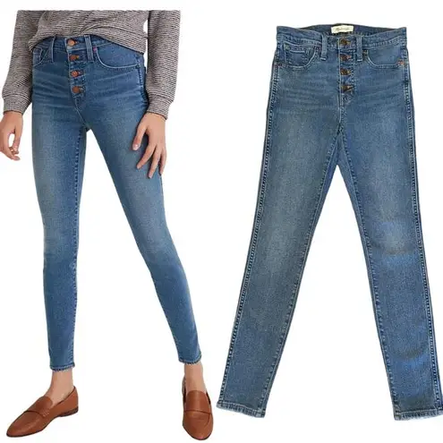 Madewell  10" High-Rise Skinny Jeans Button Down Hem Distressed Denim 26 EUC