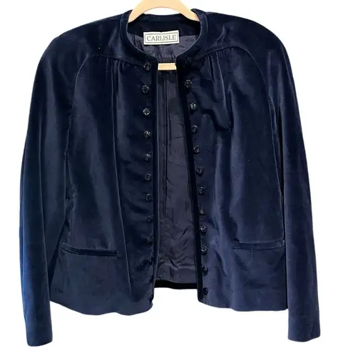 Vintage Blue Velvet Boho Chic Streetwear Fitted Edwardian Puff Sleeve Large