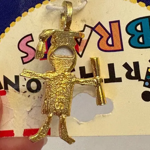 Birthstone Brats Grad Brat Jet Charm Genuine Austrian Crystal Pendant Graduation Gold