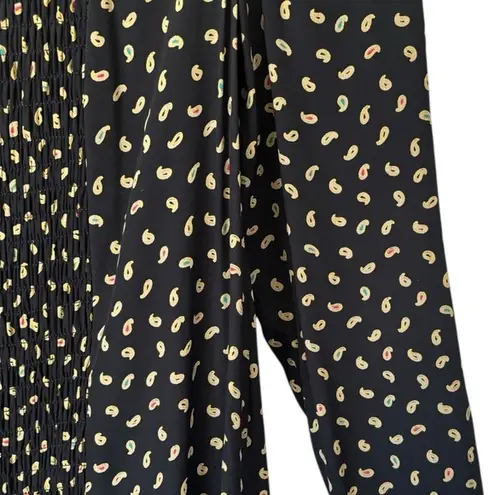 Vtg Neiman Marcus Black Paisley Shirred Secretary Dress sz 10 Modest Union 80s