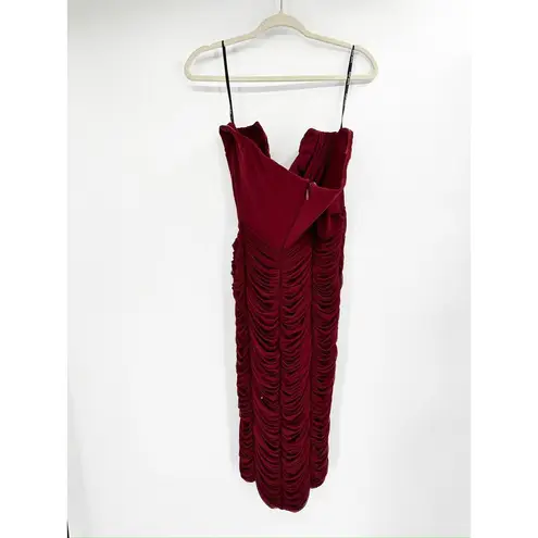 Lavish Lice Lavish Alice Mesh Corset Ruched Strapless Midi Dress in Burgundy Red Size 18