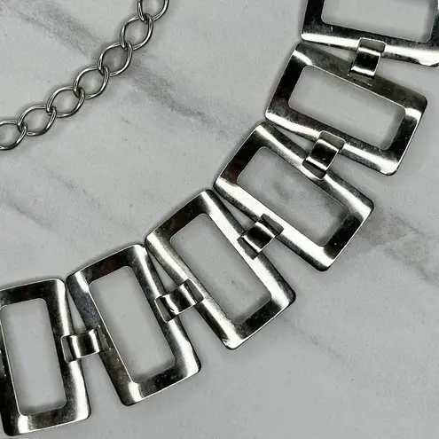 Open Back Geometric Silver Tone Metal Chain Link Belt One Size (OS)