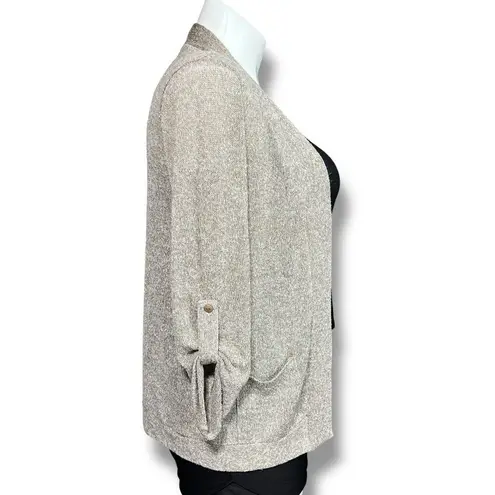 About A Girl Womens Knit Cardigan Sweater Open Front Pockets Lightweight Tan Lar