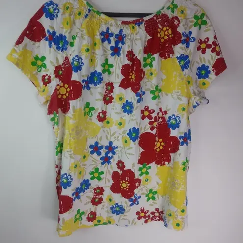 kim rogers 1X Cotton Floral Blooms Top Plus in Red Yellow Blue