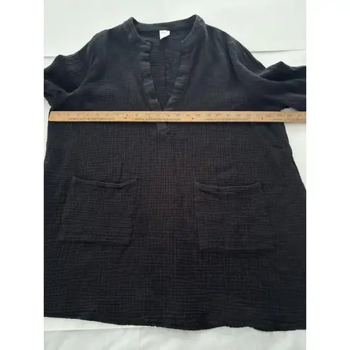 Kona Sol Shirt Dress Black Gauze Womens L Swimsuit Pool Vacation Beach Cover Up