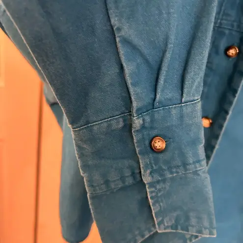 Chaparral Ridge Vintage extended V sleeve knot tie faded turquoise Jean shirt Size M